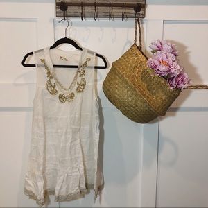 Free People White Sequin Embellished Tier Dress